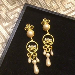 FINAL PRICE 
Elegant Faux Gold, Pearl and Diamond Bridal Earrings